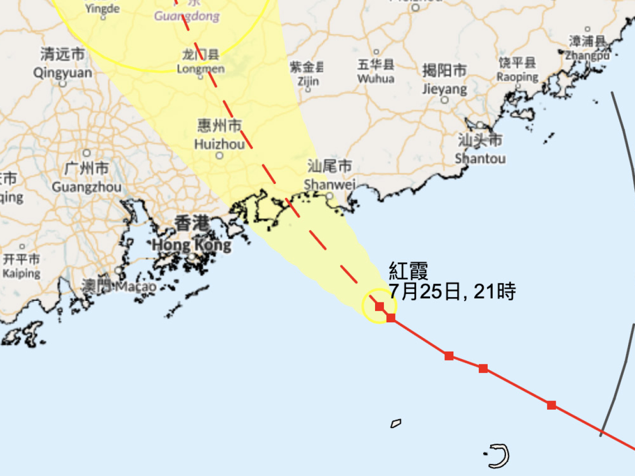天文台考慮明日凌晨1時至2時之間發九號烈風或暴風風力增強信號。（天交台網頁截圖）