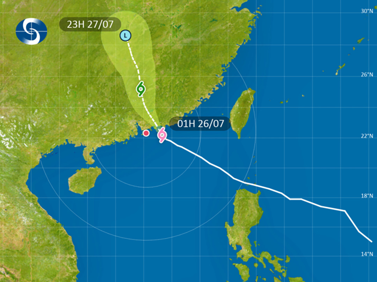 本港風力正在上升，而與強颱風紅霞相關的狂風大驟雨正影響本港。（天文台）