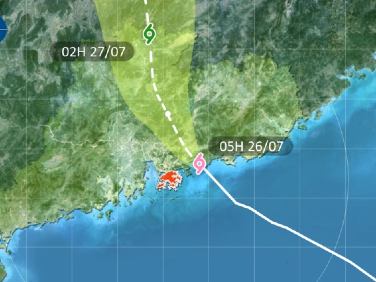 Severe Typhoon Noul passed 80 kilometres to the northeast of Hong Kong. Graphic courtesy of the Hong Kong Observatory