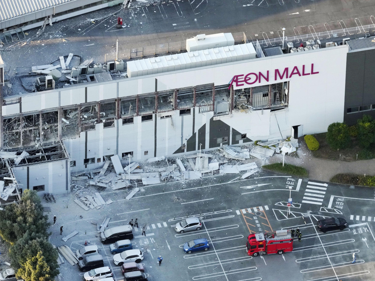 An aerial view shows the damaged Aeon Mall shopping centre, where, according to local media, an explosion occurred after the magnitude 7.1 earthquake. Photo: Reuters