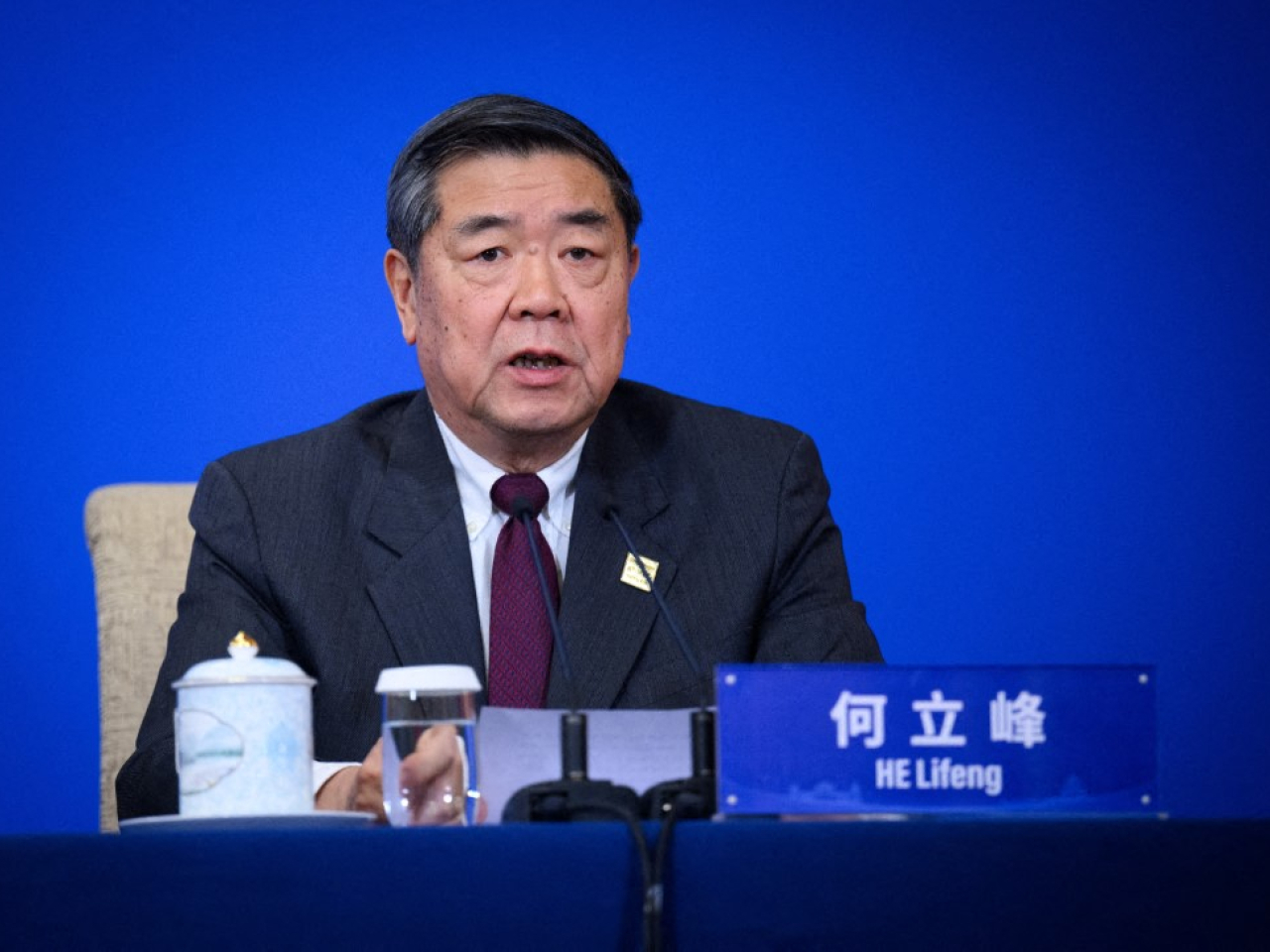 何立峰說，中國將繼續辦好自己的事，加快經濟社會發展全面綠色轉型。（法新社資料圖片）