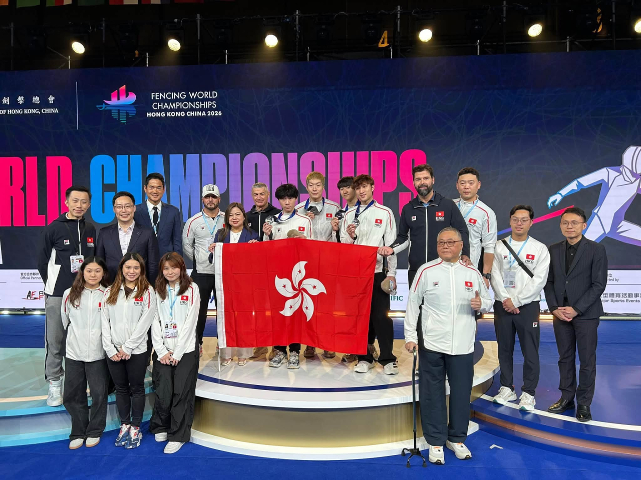 Team Hong Kong, China push Italy to the limit before falling just short in the men's foil final. Photo courtesy of Rosanna Law's social media