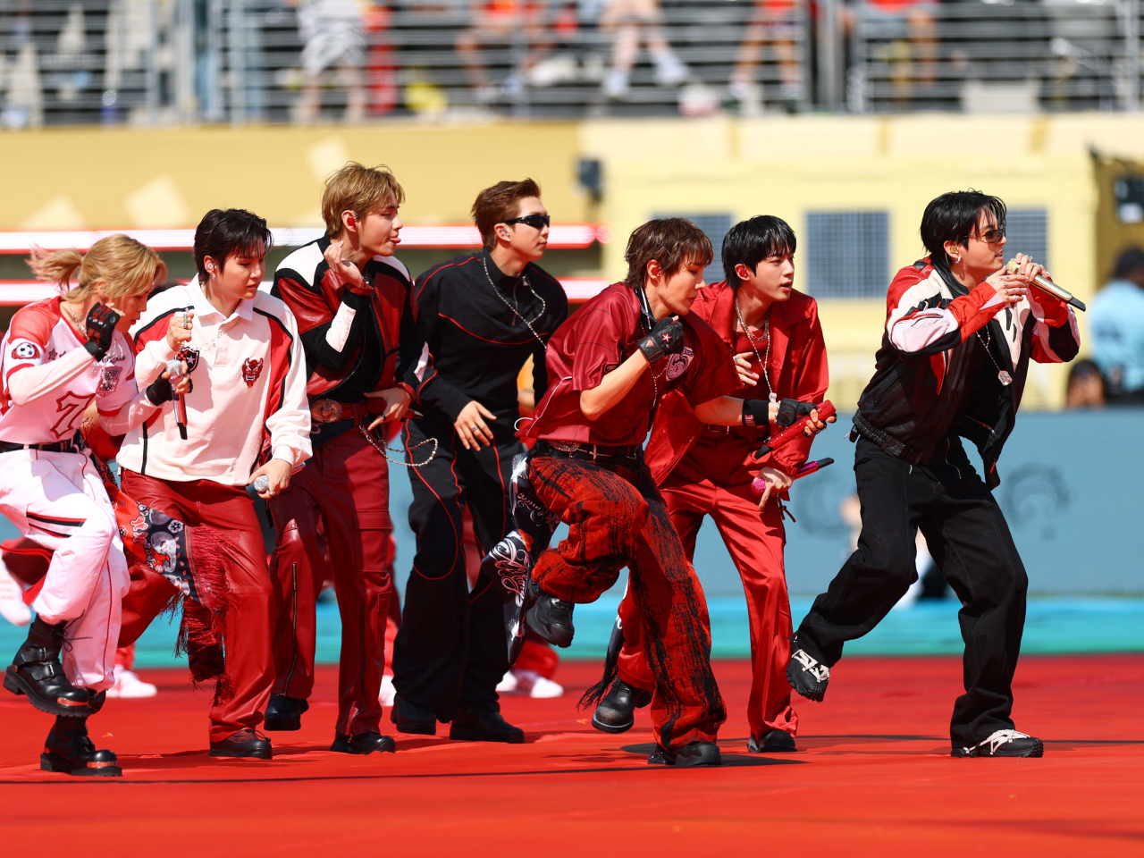 BTS performs during the half-time show at the World Cup football final in New Jersey. File photo: Reuters