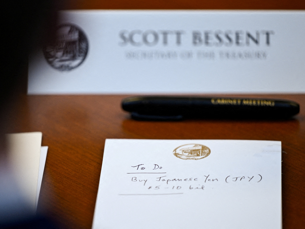 The list was on US Treasury Secretary Scott Bessent's notepad at Camp David. Photo: Reuters