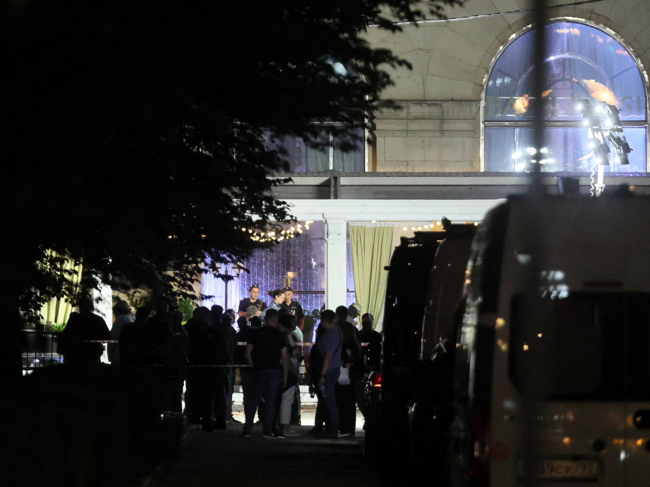 Law enforcement officers and emergency services personnel work at the site of an explosion at a restaurant in central Moscow. Photo: Reuters