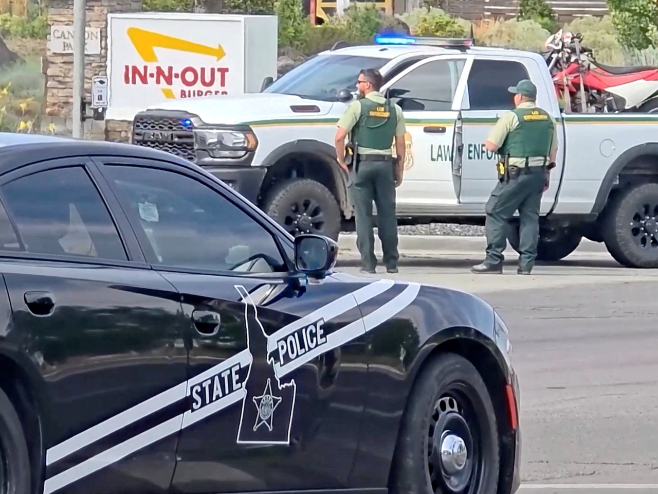 Emergency responders at the site of a fatal shooting incident in Twin Falls, Idaho, US. Photo: ABC Affiliate KIVI via Reuters