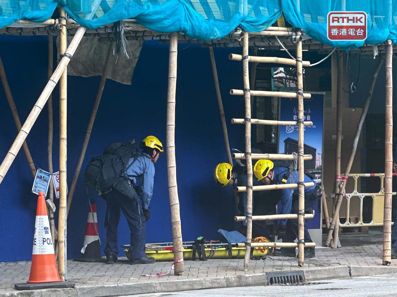 九龍城沙浦道一個地盤發生致命工業意外。（實習記者黃琛鎂攝）