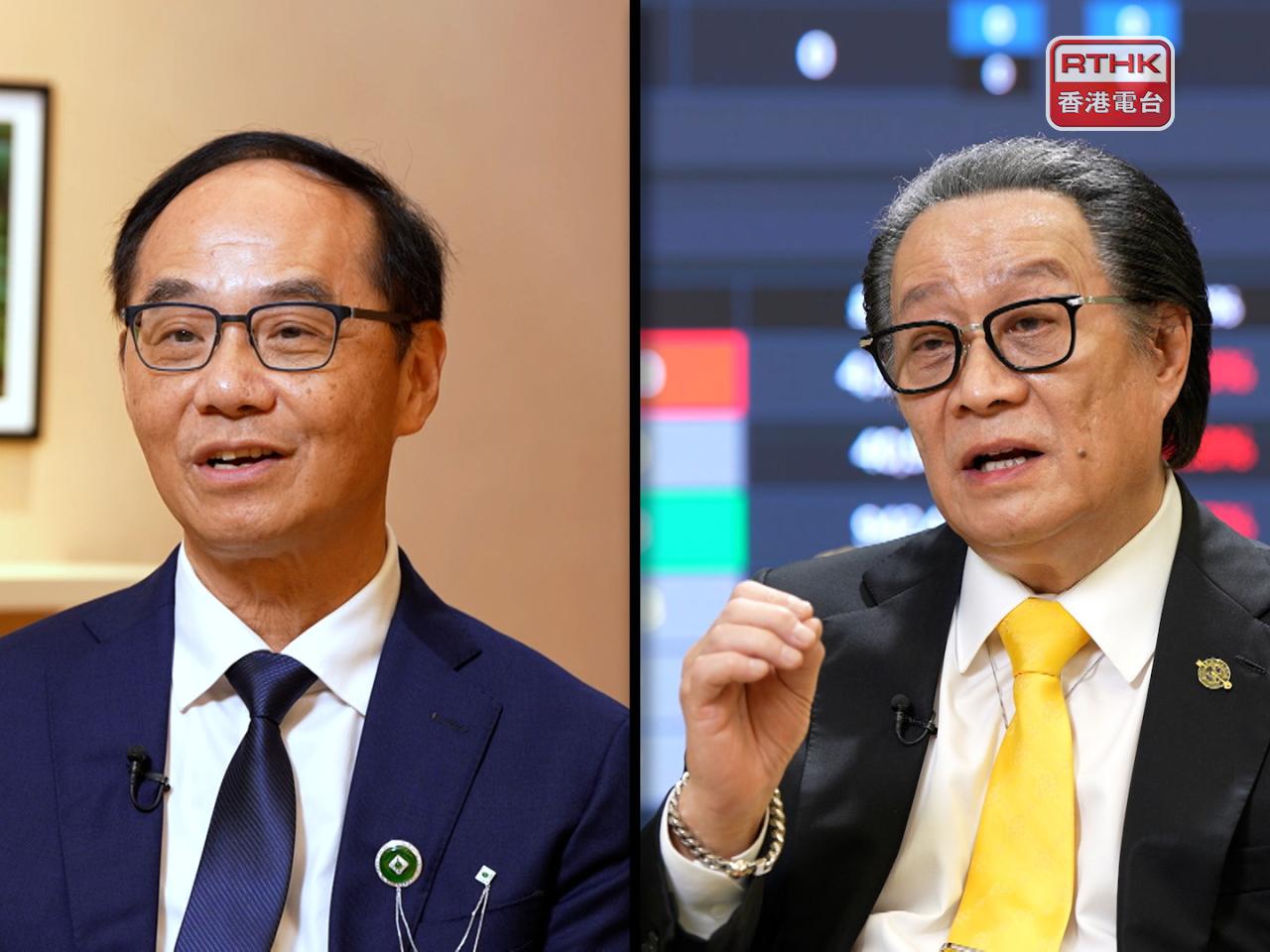 黃紹基（左）認為香港在全球黃金珠寶零售是一個很重要地區；張德熙（右）認為結合離岸人民幣中心發展，做到相輔相承。