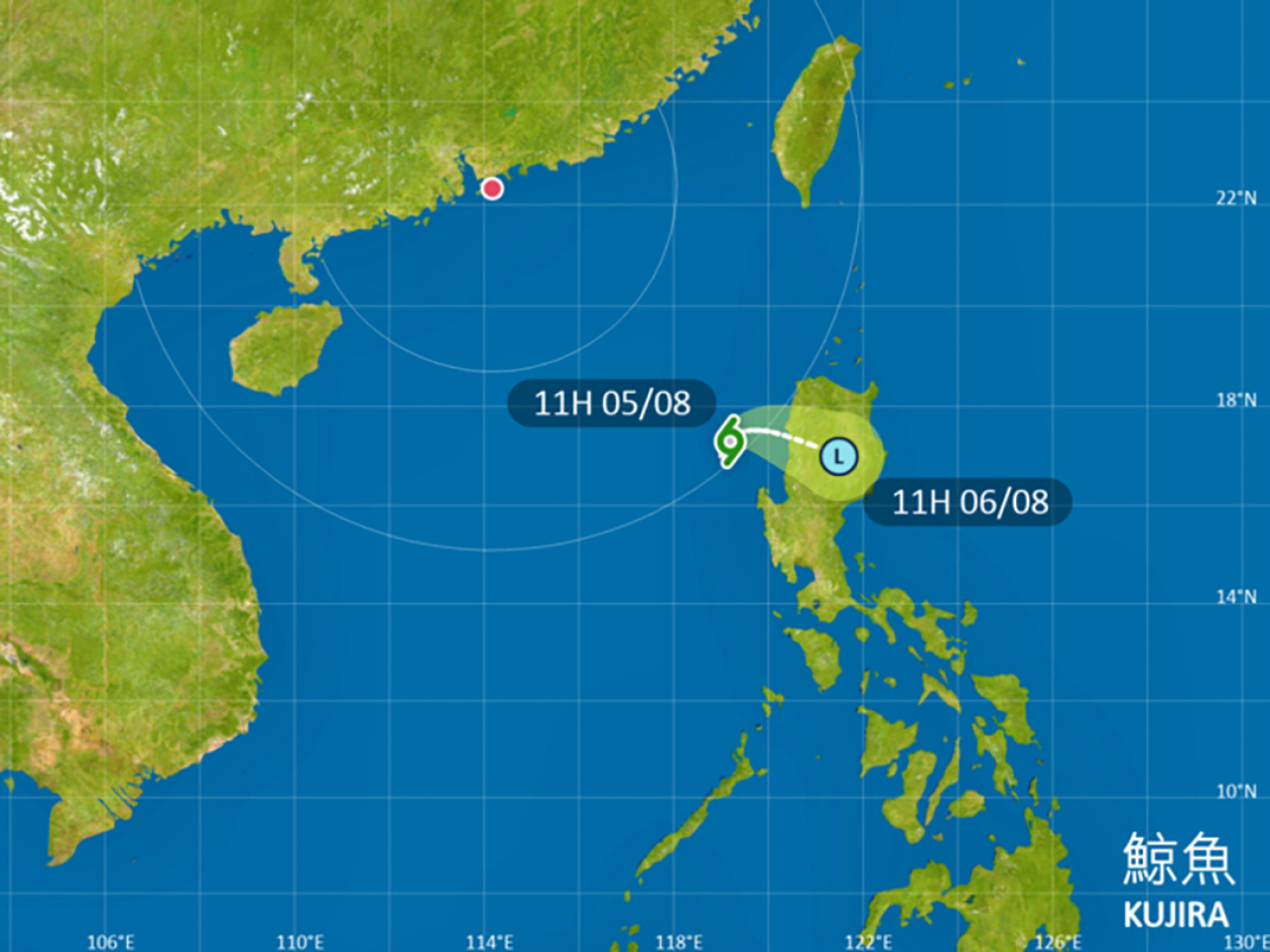 天文台表示，按照現時預測，熱帶風暴鯨魚會在今日緩慢向東移向呂宋，與本港保持約700公里或以上的距離。（天文台）