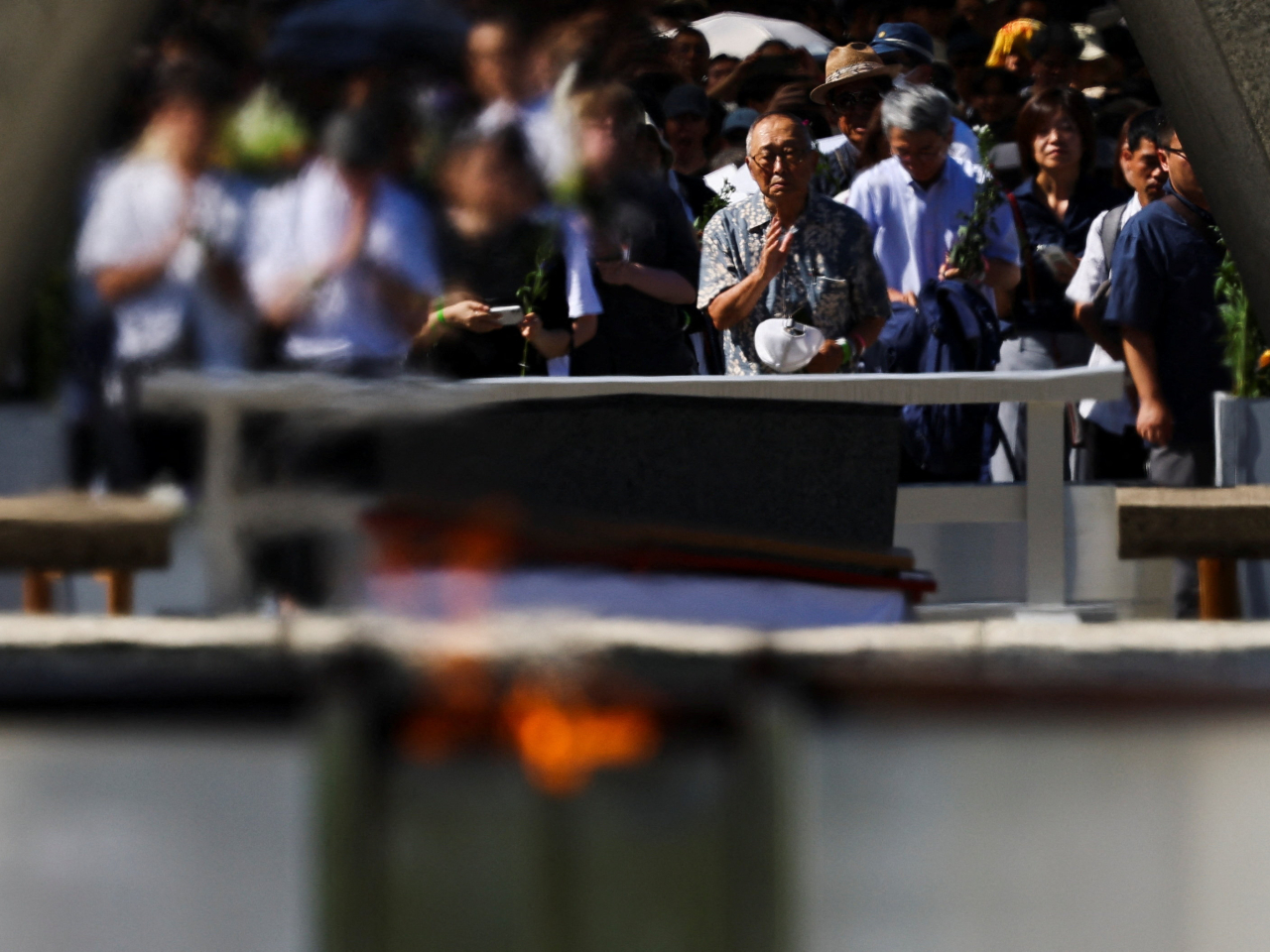 美國向日本廣島投下原子彈81周年，廣島和平紀念公園舉行悼念儀式。（路透社）