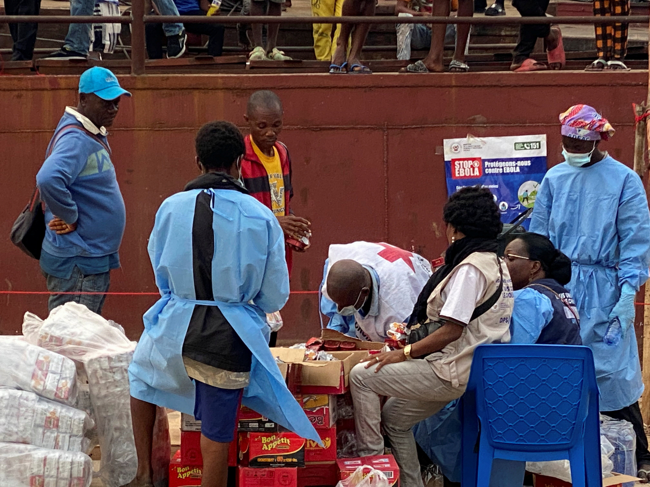 Passengers from a boat wait to be tested for Ebola in Kinshasa in the Democratic Republic of the Congo. Photo: Reuters