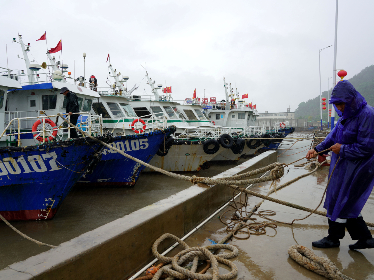 A boat is moored in Wenzhou, Zhejiang, as Typhoon Dolphin approaches. Photo: cnsphoto via Reuters