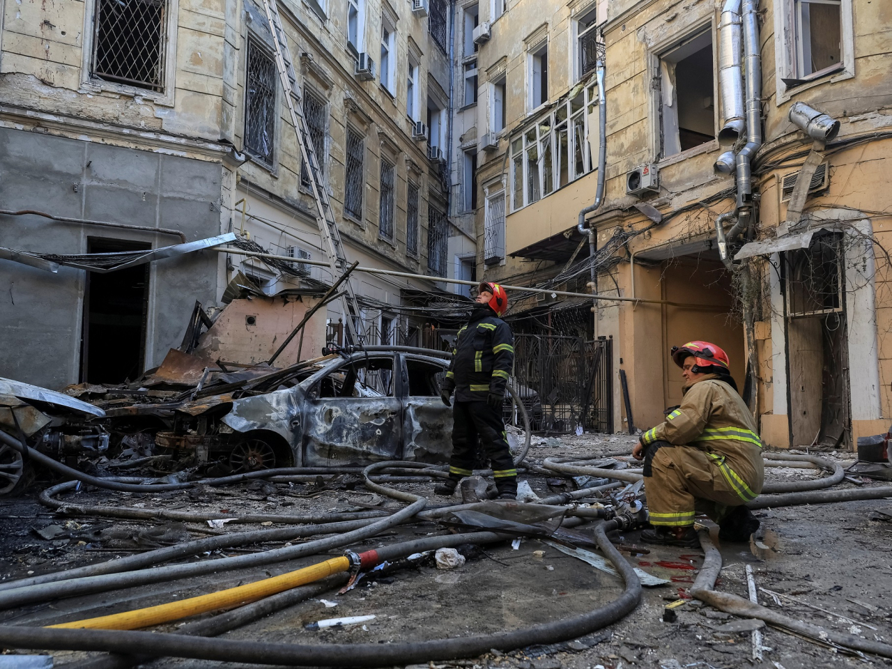 A number of apartment buildings are damaged in a Russian missile and drone strike on Odesa. Photo: Reuters