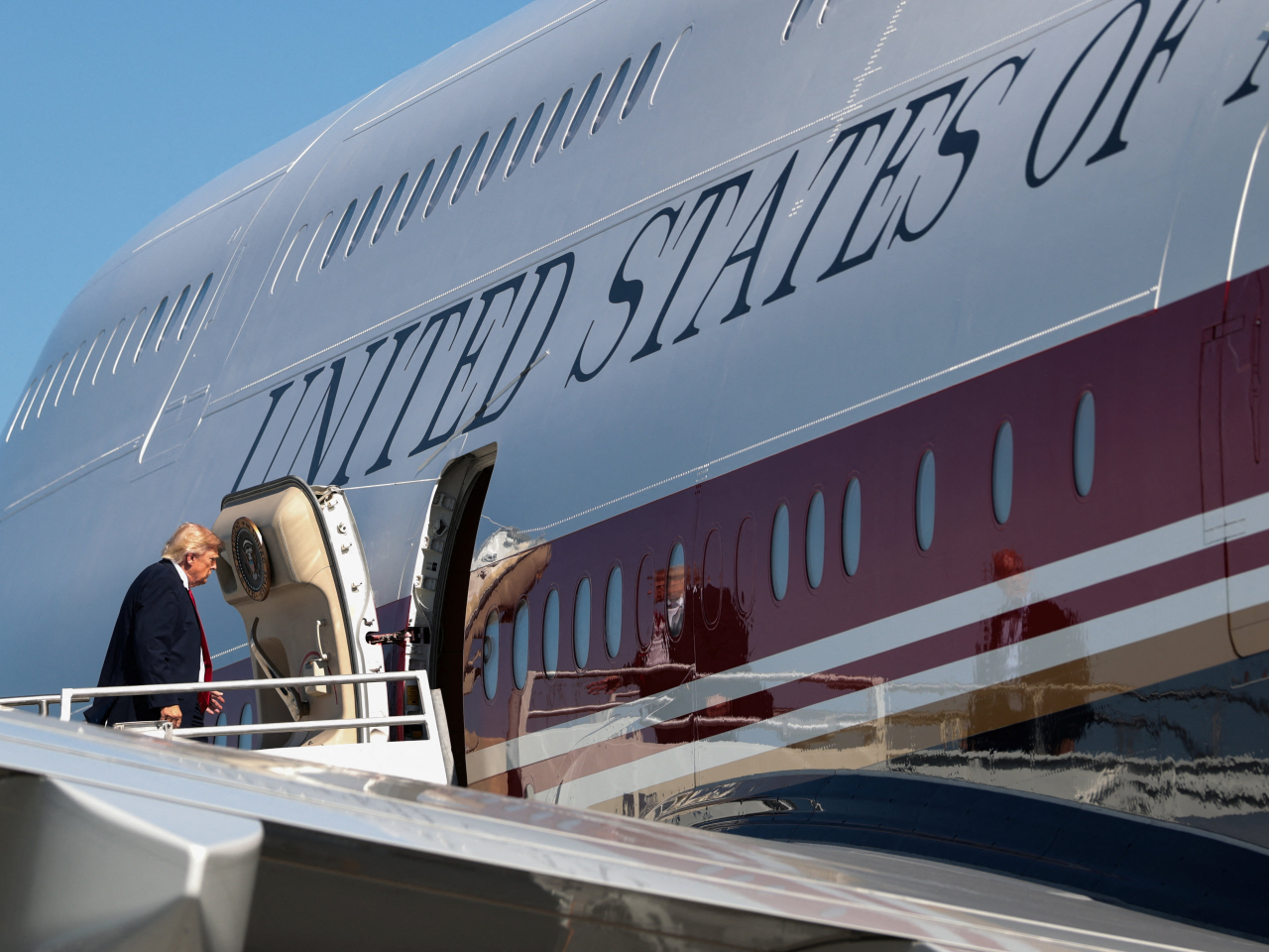 A report says Donald Trump was secretly taken away to an Air Force C-32A after conspicuously boarding the legacy US presidential plane in Ankara. File photo: Reuters