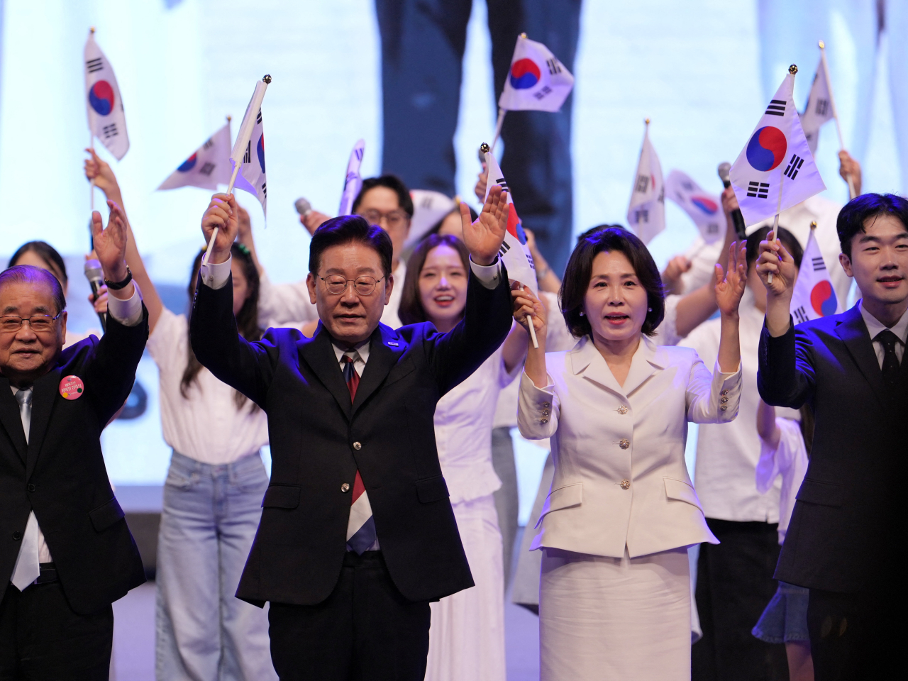 Lee Jae-myung and wife Kim Hea-kyung lead celebrations on the 81st anniversary of Korean Liberation Day in Seoul. Photo: Reuters