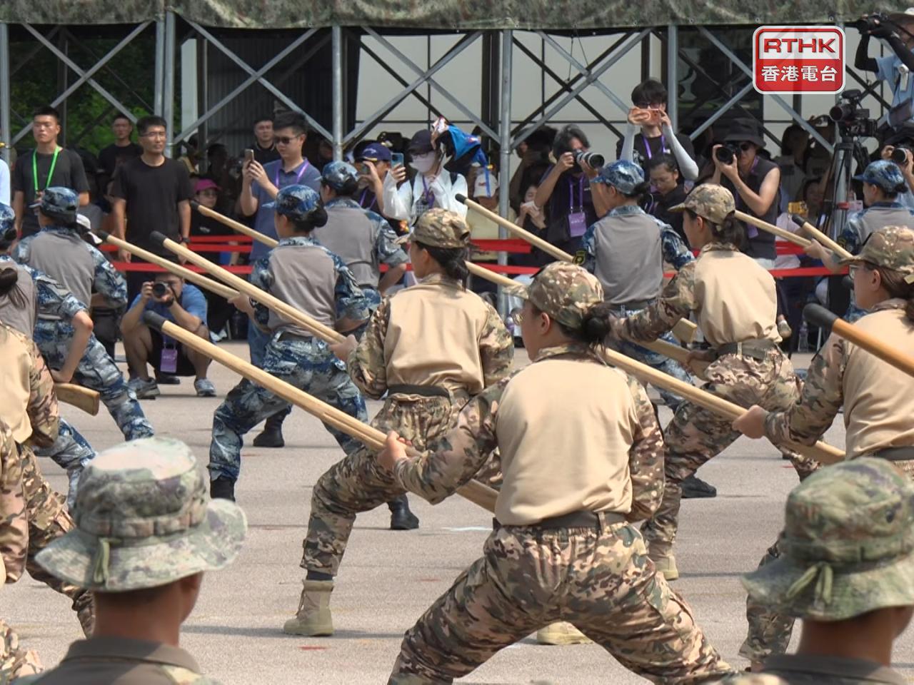 More than 500 participants of summer camp programmes hosted by the Chinese People's Liberation Army Hong Kong Garrison attend the closing ceremonies. Photo: RTHK