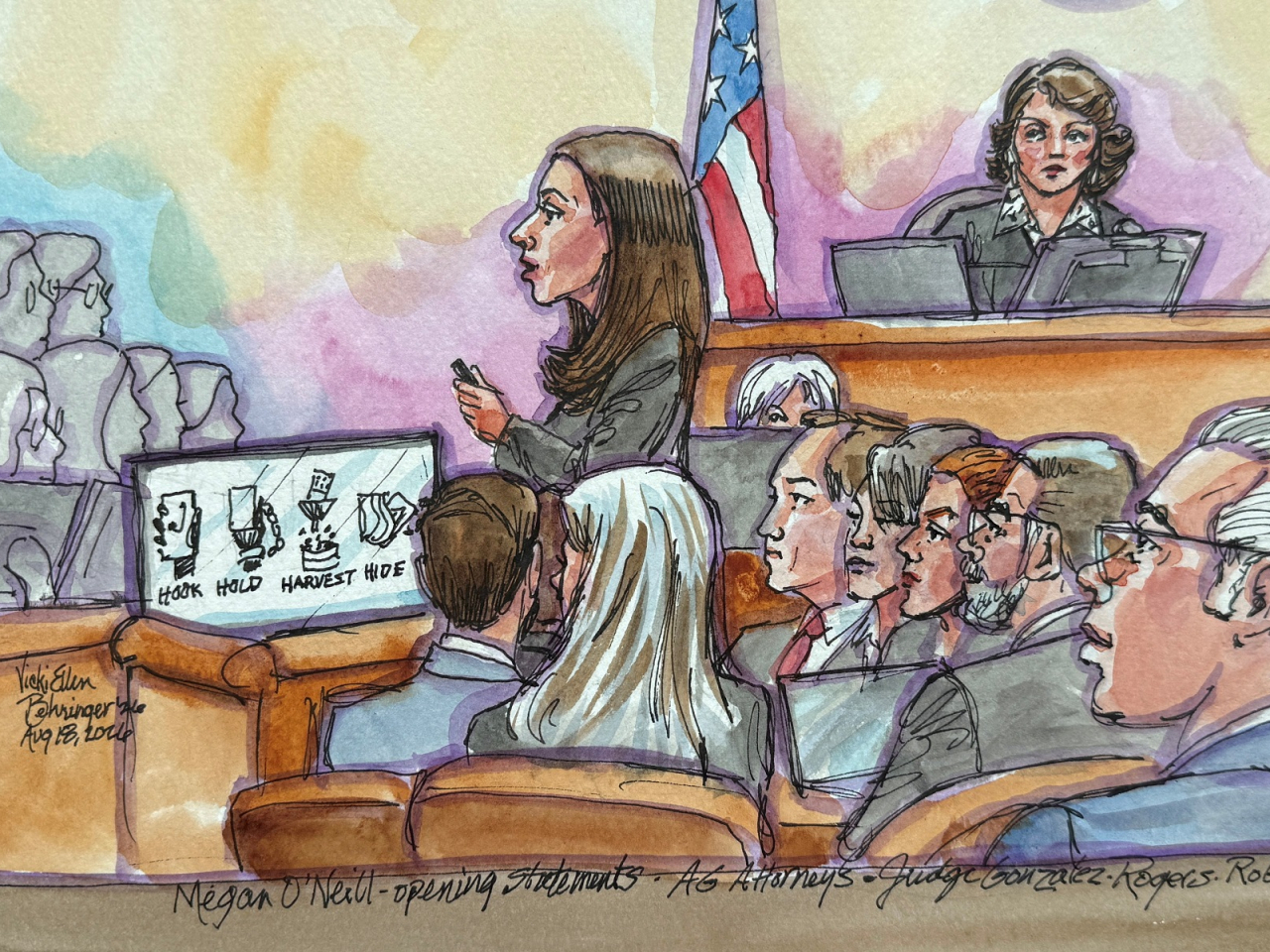 Prosecutors allege that Meta Platforms intentionally sought to addict children to its Facebook and Instagram platforms. Image: courtroom sketch via Reuters
