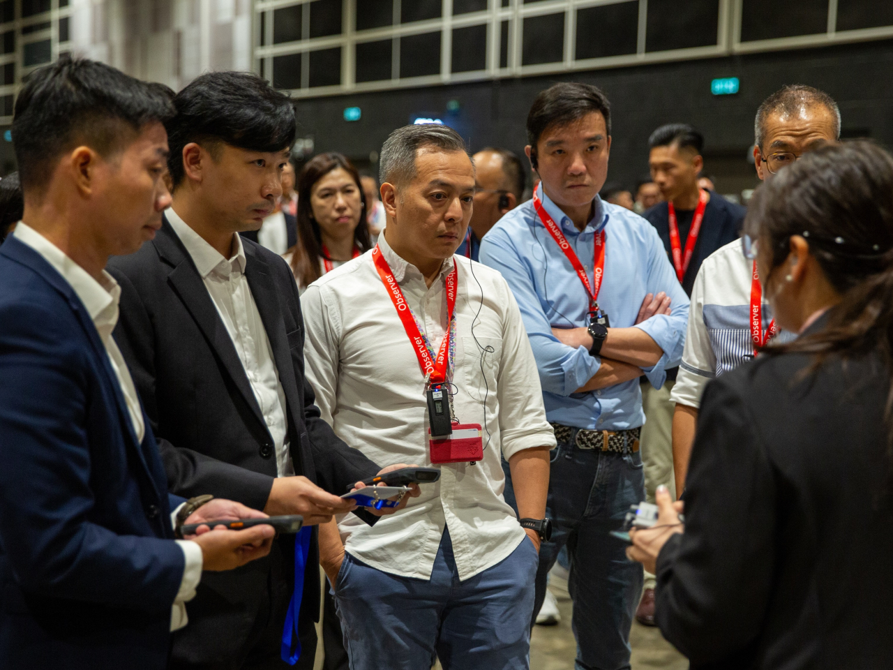 The Commissioner of Police, Joe Chow, observes the exercise on site. Photo courtesy of the Information Services Department