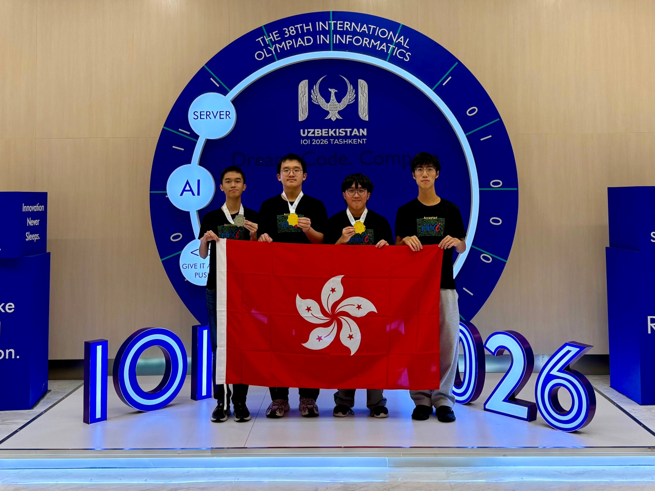 The four-student team ranked sixth among 92 participating countries or regions at the competition held in Uzbekistan. Photo courtesy of the Information Services Department