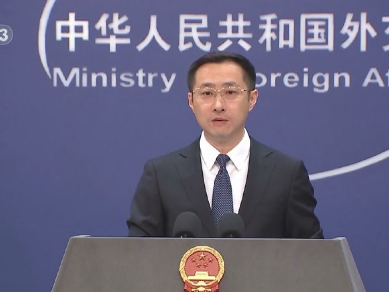 林劍表示，制裁施壓無助於解決問題，中方呼籲相關各方採取負責任舉措，透過政治外交途徑解決問題。（央視截圖）