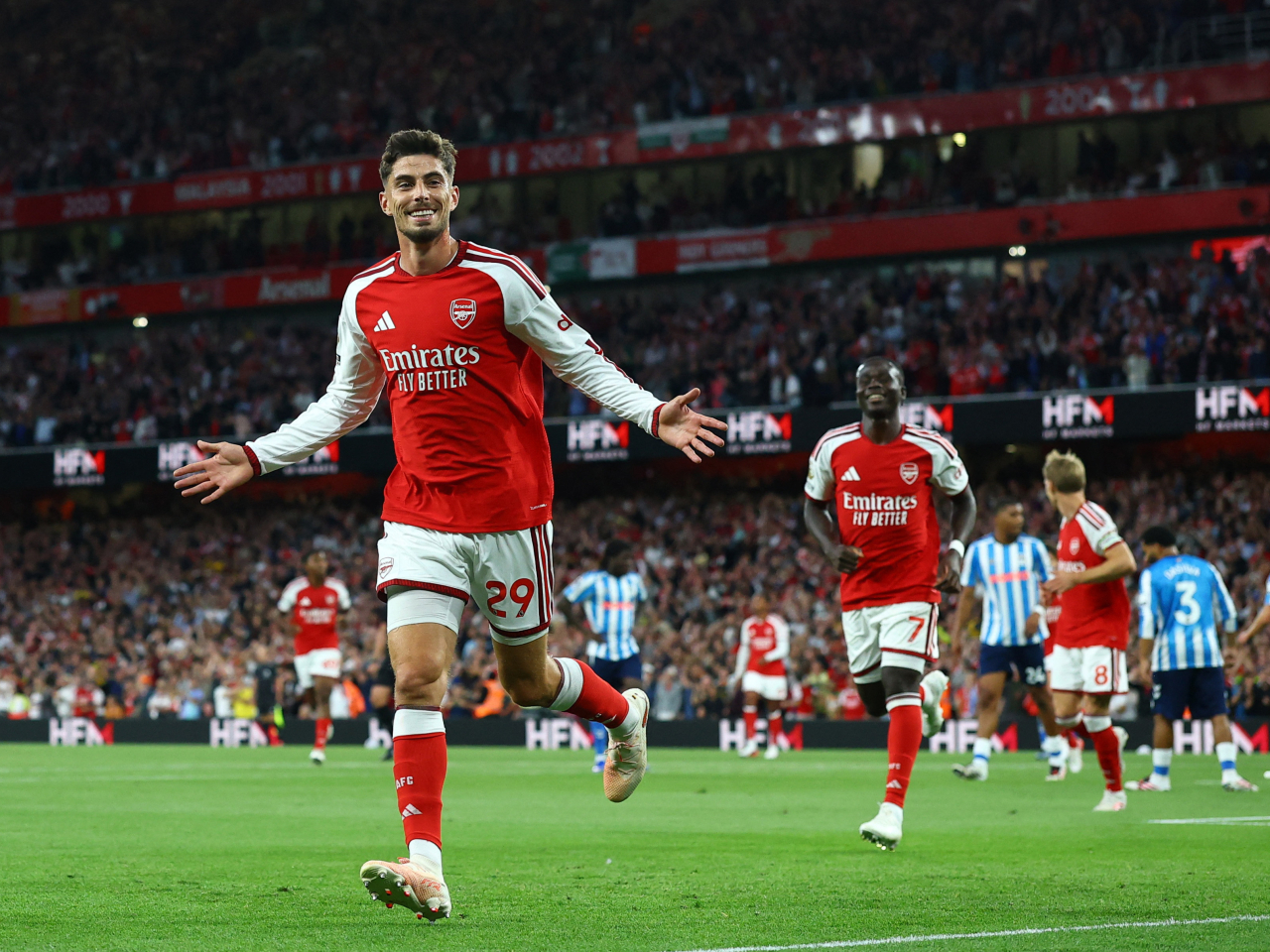 Kai Havertz celebrates scoring Arsenal's first goal. Photo: Reuters