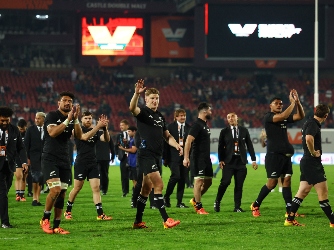 New Zealand's Jordie Barrett celebrates after the All Blacks' victory over the Springboks at Ellis Park in Johannesburg. Photo: Reuters