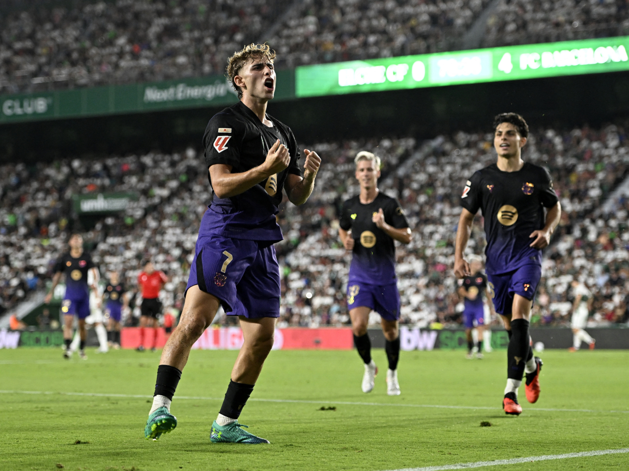 Fermin Lopez, left, scored twice in the reigning Spanish champions' 5-0 romp of Elche. Photo: Reuters