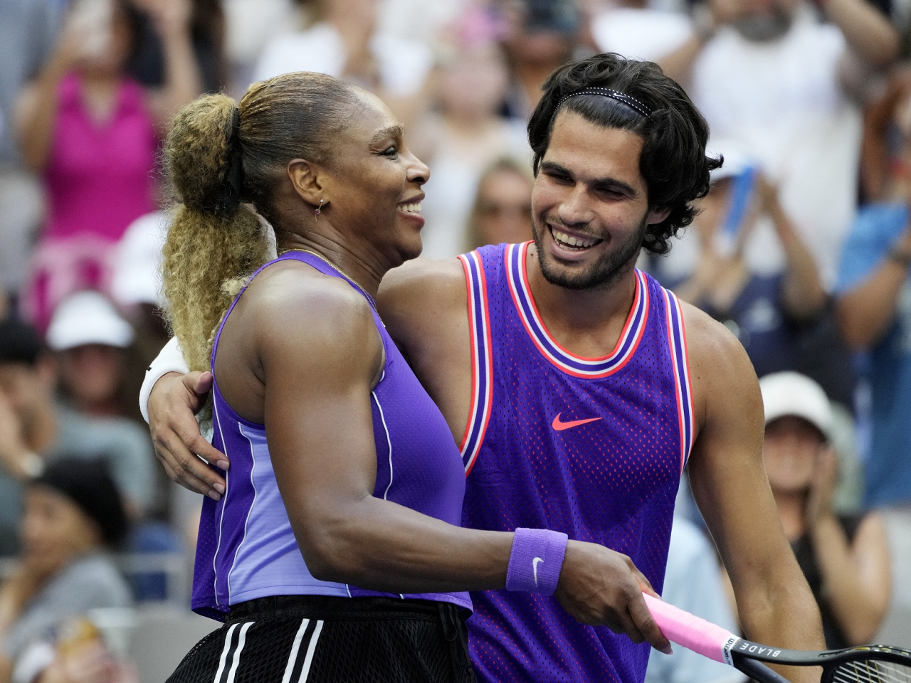 Williams, 44, made her return to Arthur Ashe Stadium alongside men's defending champion Carlos Alcaraz. Photo: Reuters
