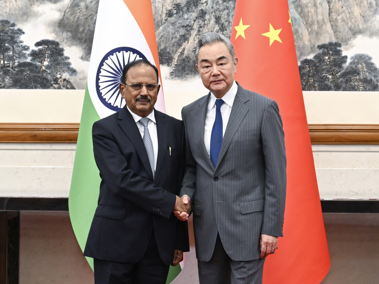 Foreign Minister Wang Yi discussed the China-India boundary and bilateral ties with India's Special Representative and National Security Advisor Ajit Doval in Beijing. Photo: Xinhua