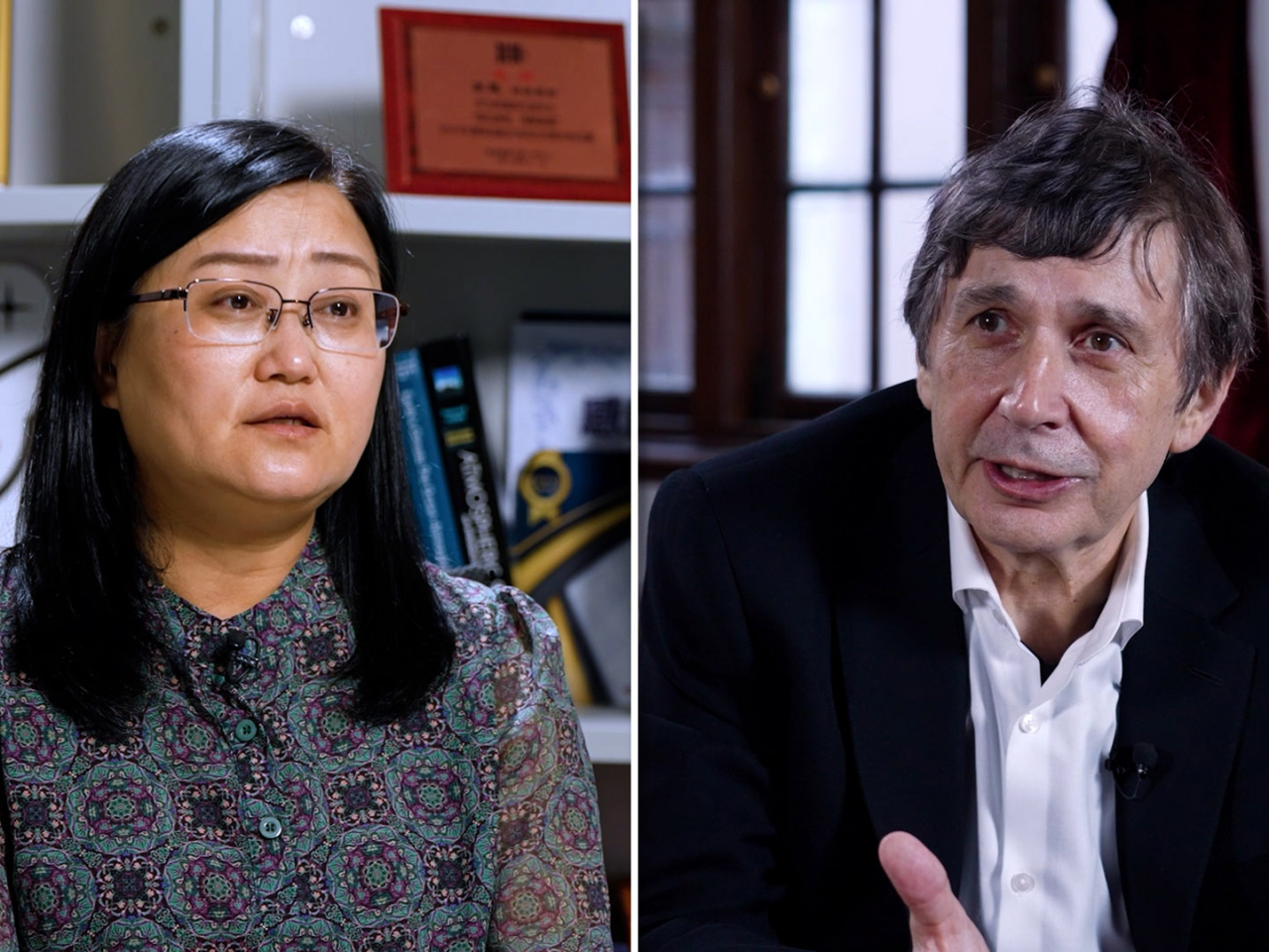 安德烈．海姆（右）期望特區政府進一步支持大學完善基建。蘇慧（左）相信，香港可以將深厚的科學知識，與內地工程技術力量結合，做出世界領先項目。