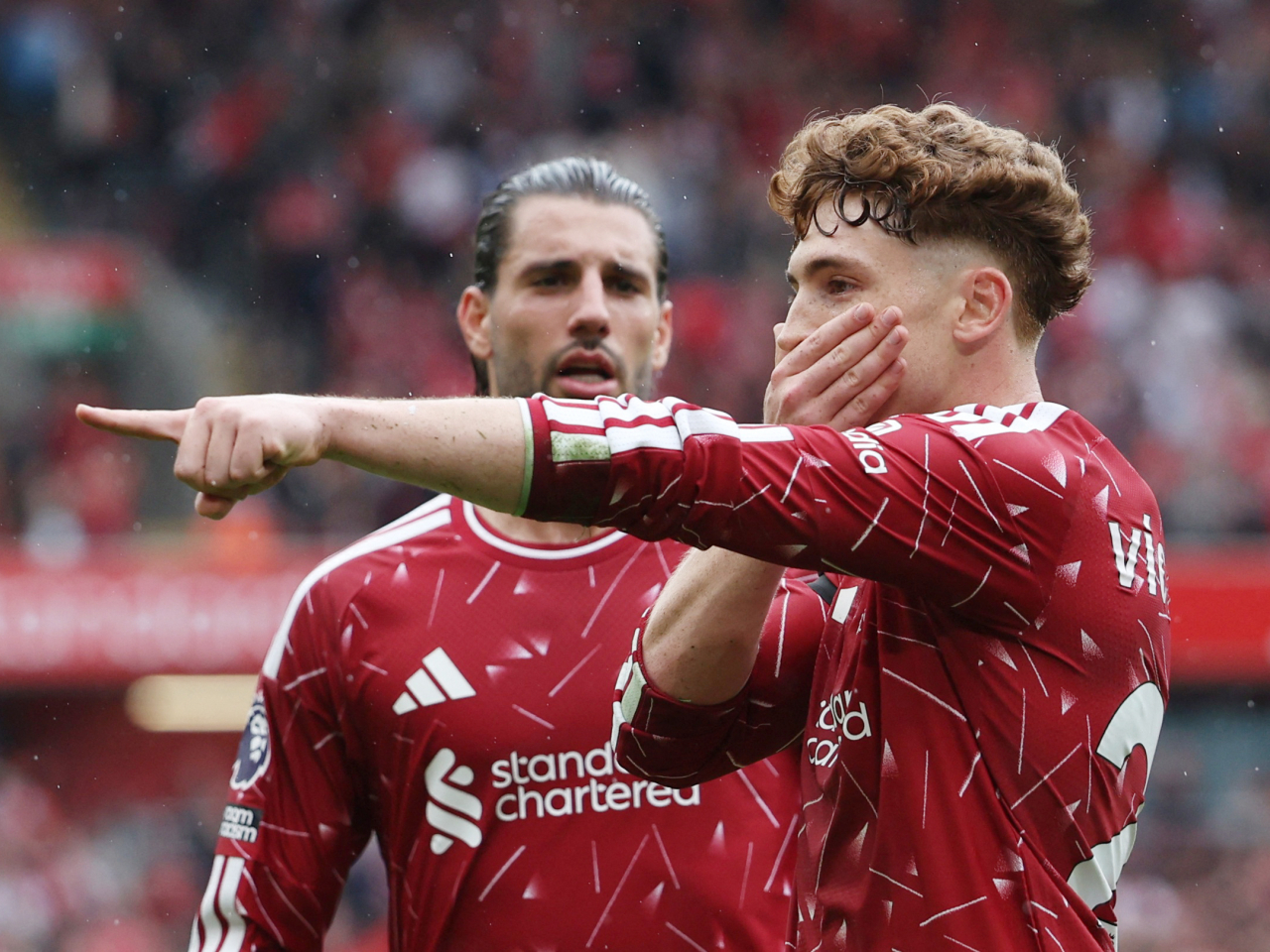 Victor Munoz celebrates scoring Liverpool's second goal. Photo: Reuters