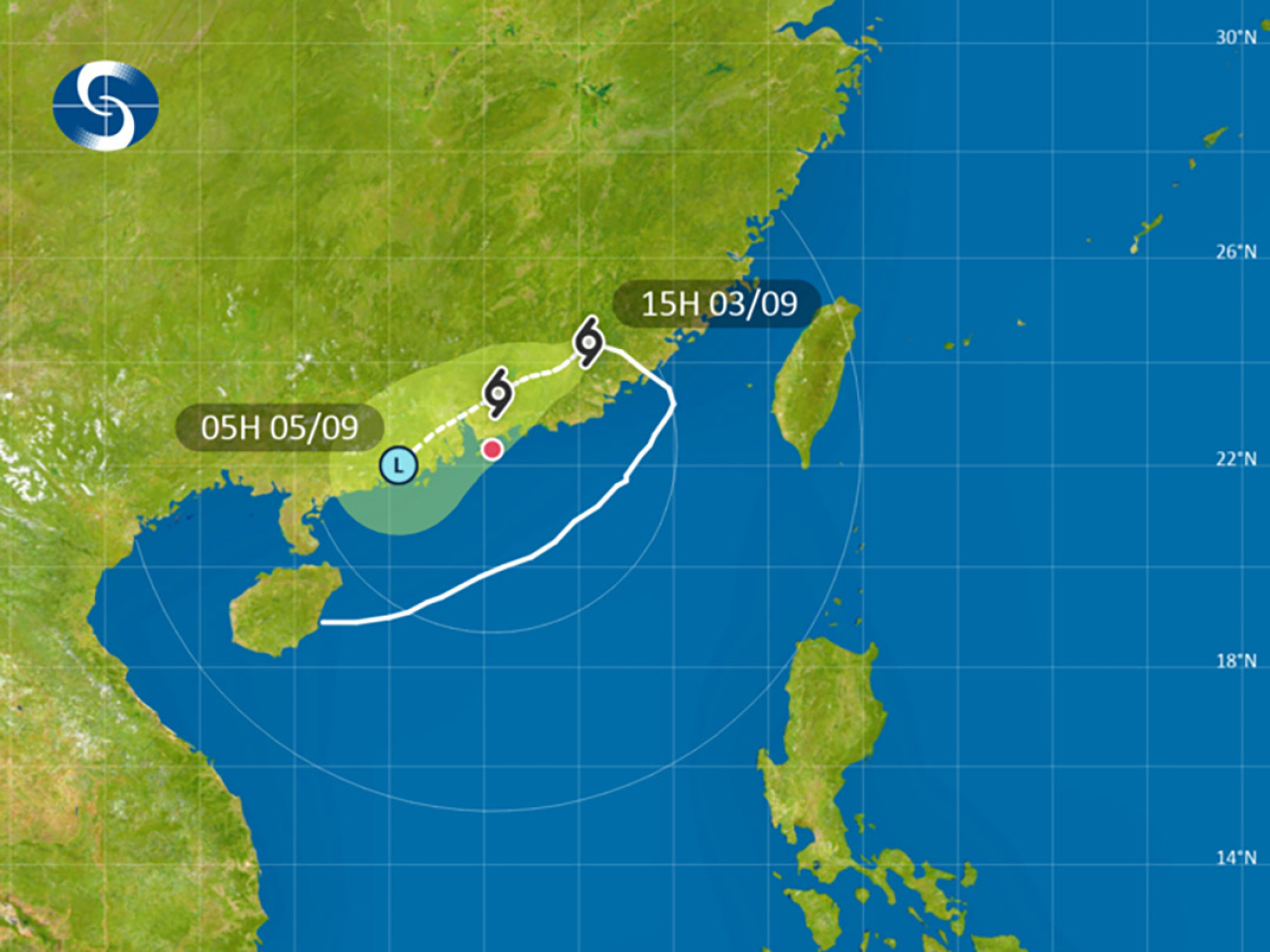 天文台說，沙德爾減弱速度較快，本港普遍吹強風的機會不大，需要改發三號強風信號的機會頗低。（天文台）