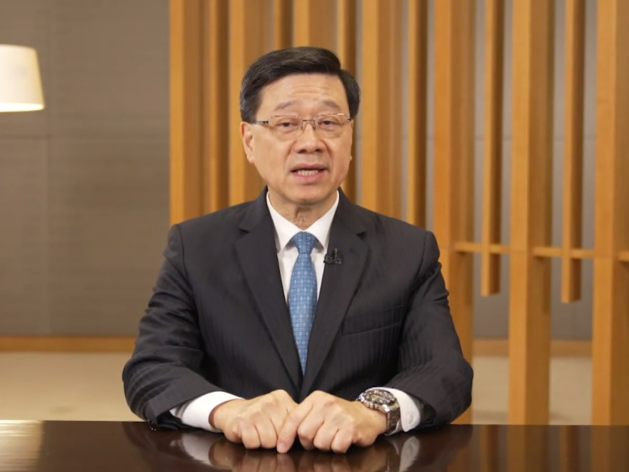 李家超表示，支持媒體「走出去」，需要各方攜手共進。（政府新聞處）