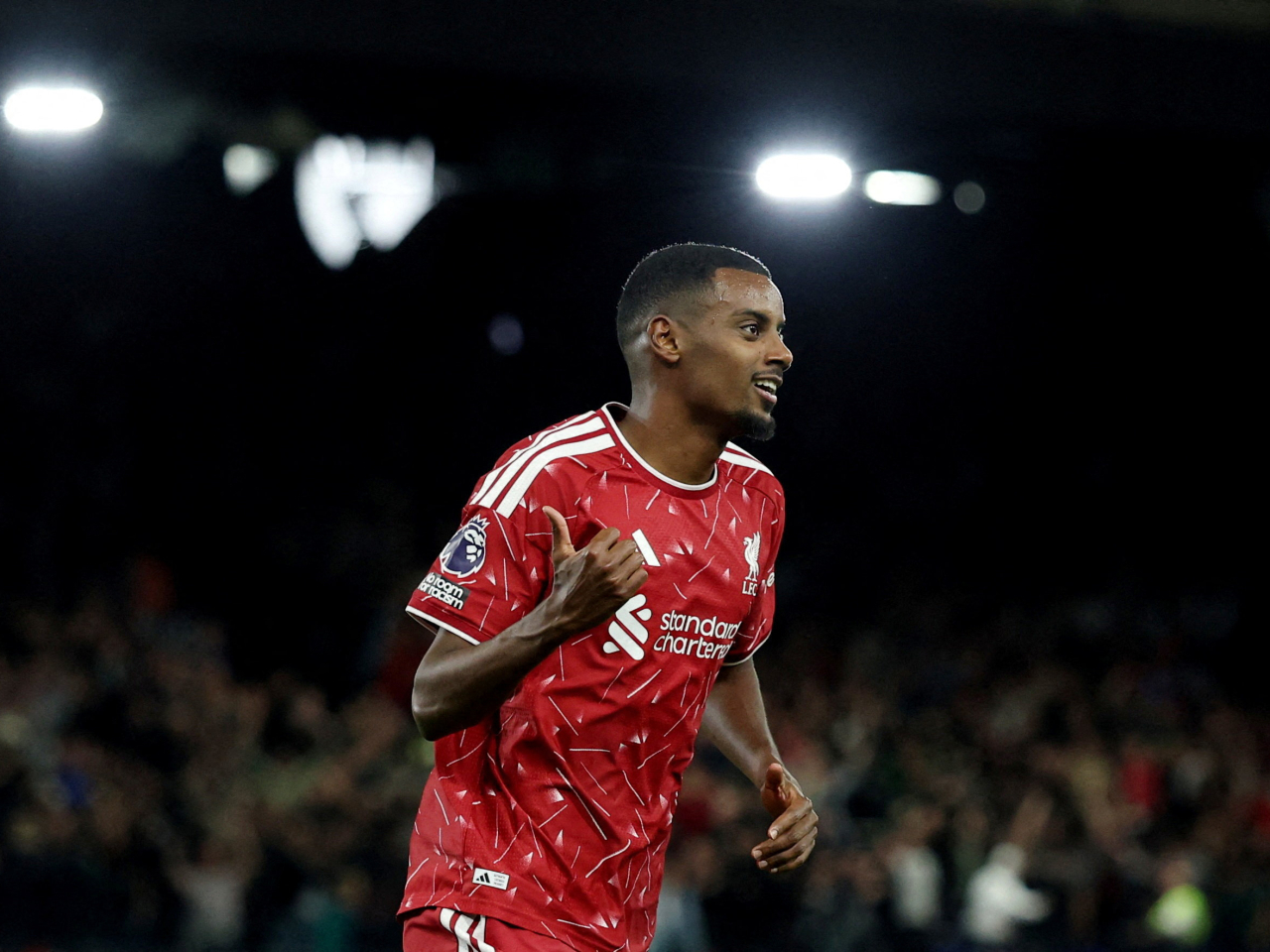 Liverpool's Alexander Isak celebrates scoring his second goal. Photo: Reuters