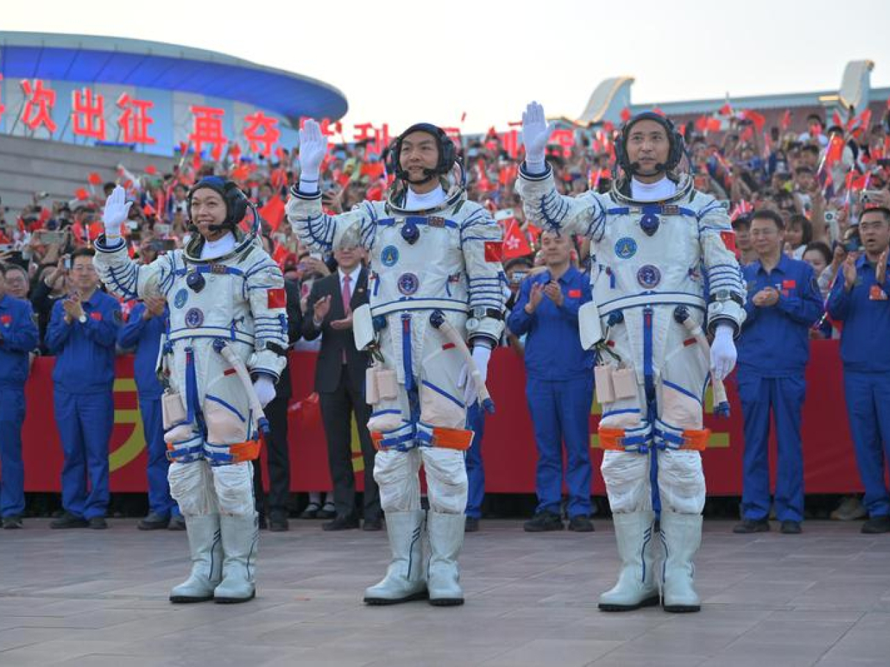The three astronauts of Shenzhou-23 will deliver a live lecture from space for students in Hong Kong and Macao. File photo: Xinhua　