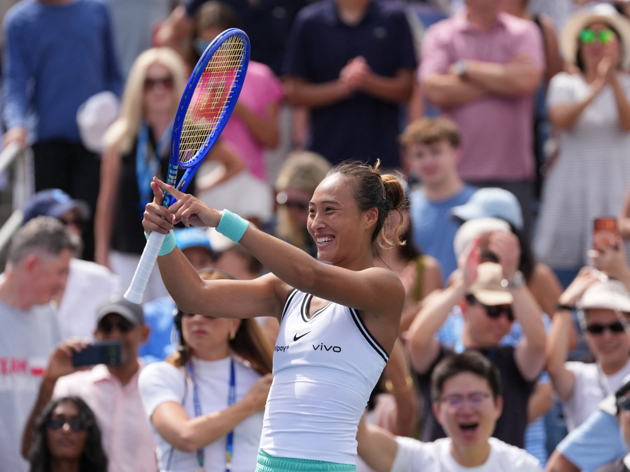 China's Qinwen Zheng celebrates winning her third round match against Madison Keys of the US. Photo: Reuters