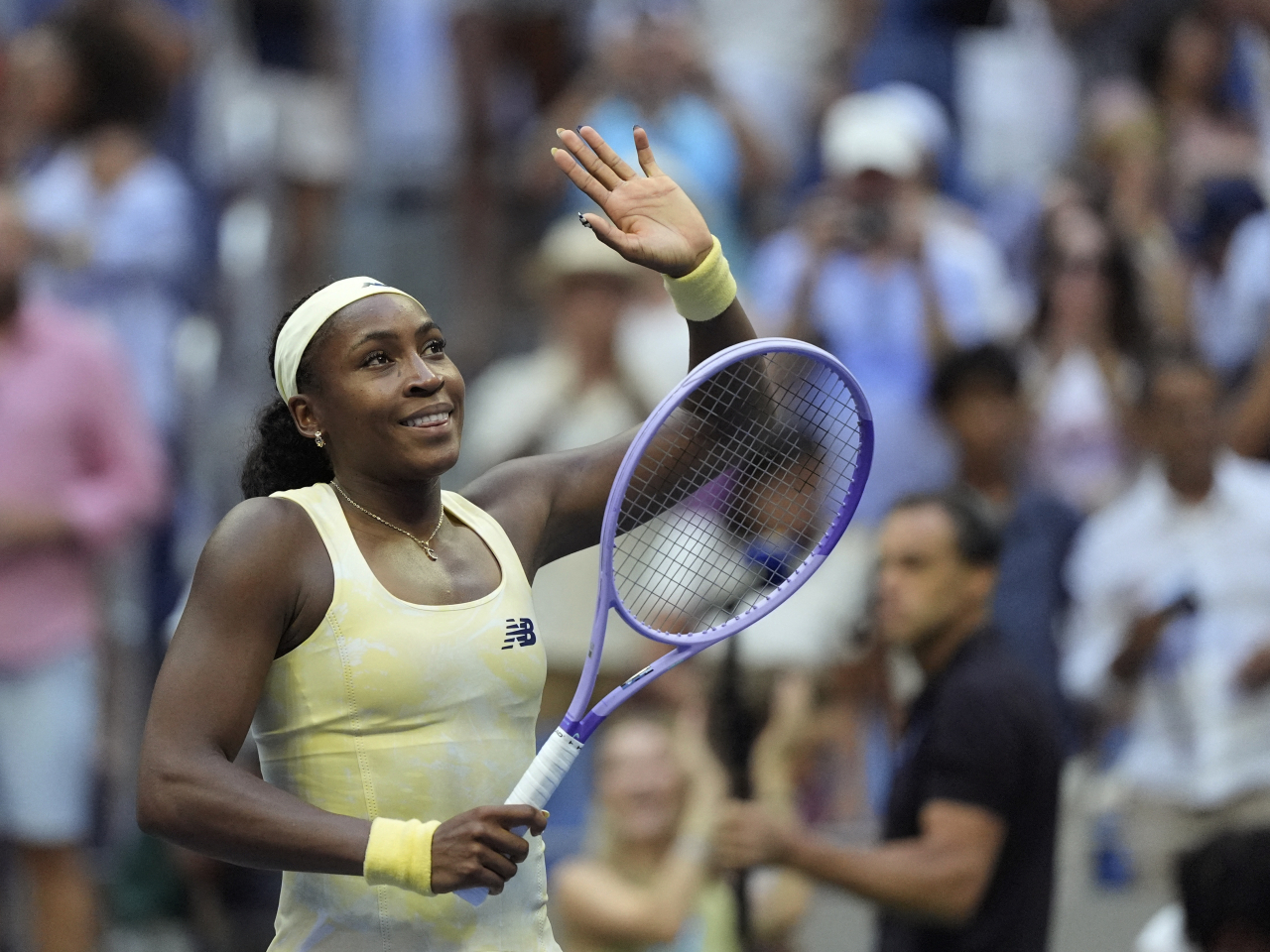 Coco Gauff celebrates after winning her third round match against Spain's Cristina Bucsa. Photo: Reuters