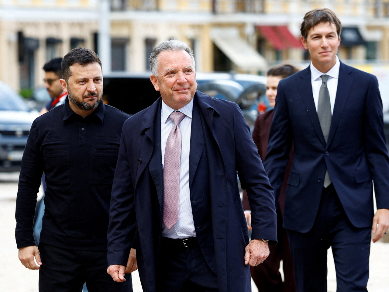 Ukraine's President Volodymyr Zelenskiy, left, holds talks with US envoys Steve Witkoff and Jared Kushner in Kyiv. Photo: Reuters