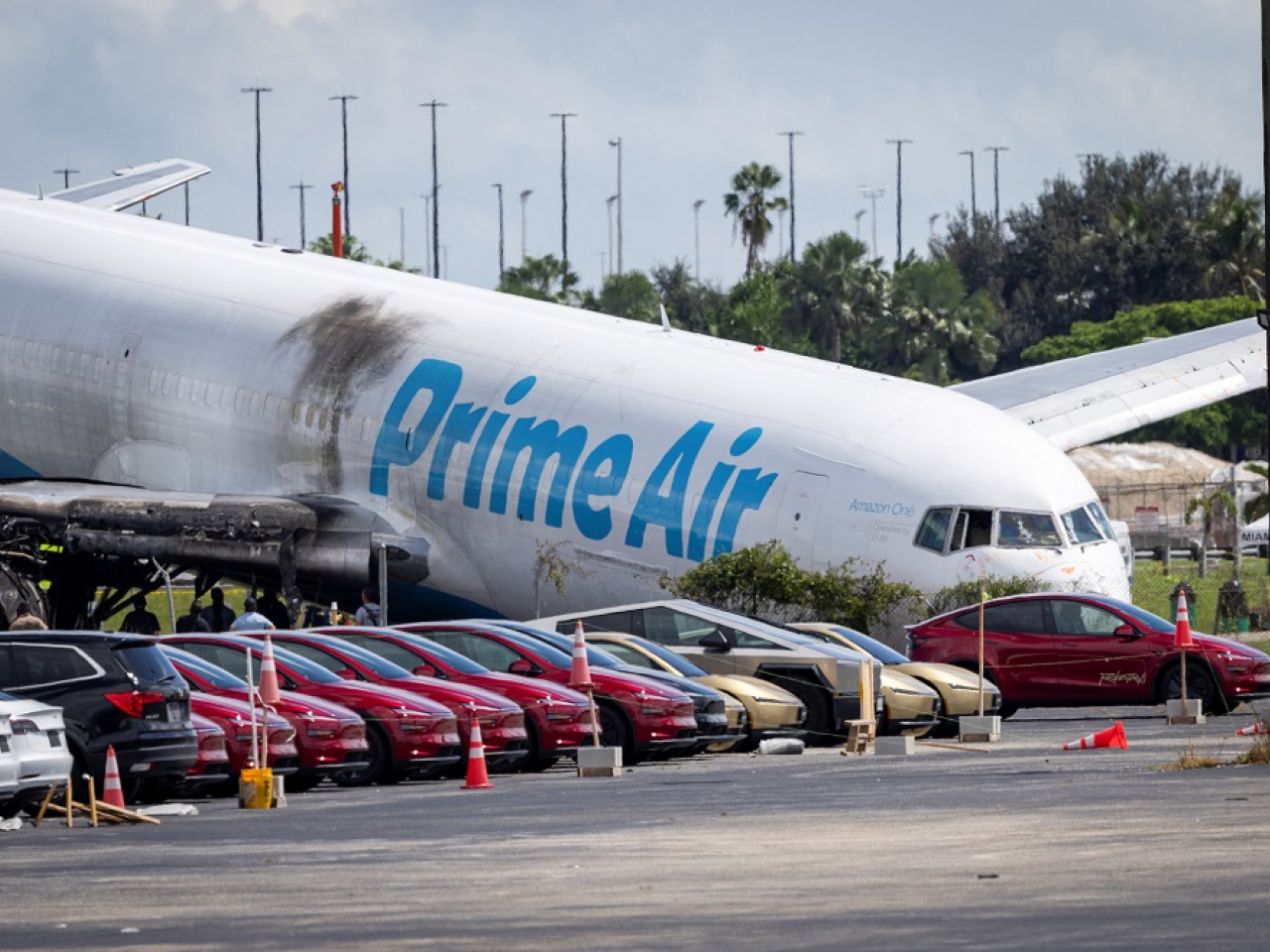 The five people killed were in two vehicles which were hit by the plane on Sunday. Photo: Reuters