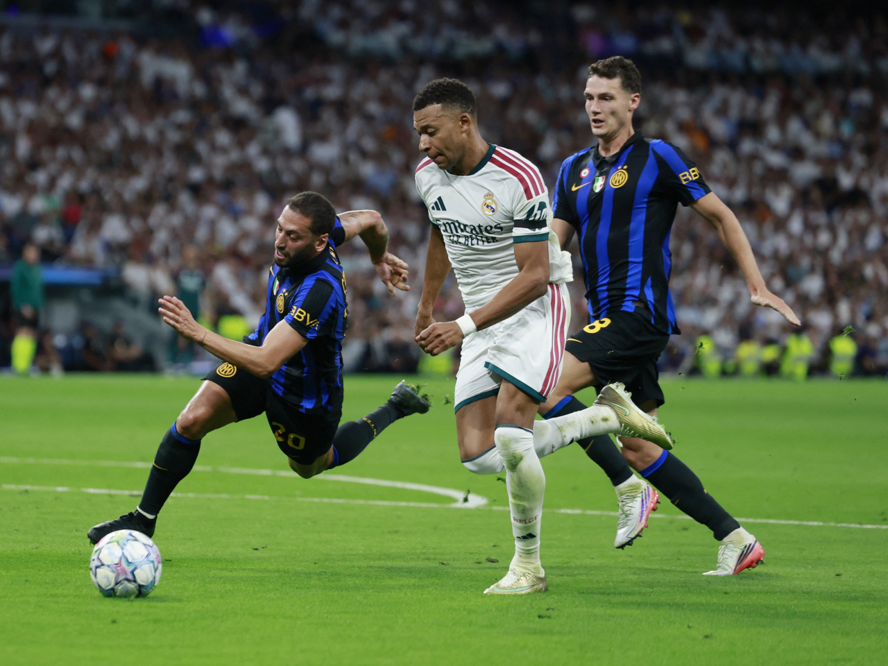 Kylian Mbappe opened the scoring for Real Madrid at the Bernabeu against Inter Milan. Photo: Reuters
