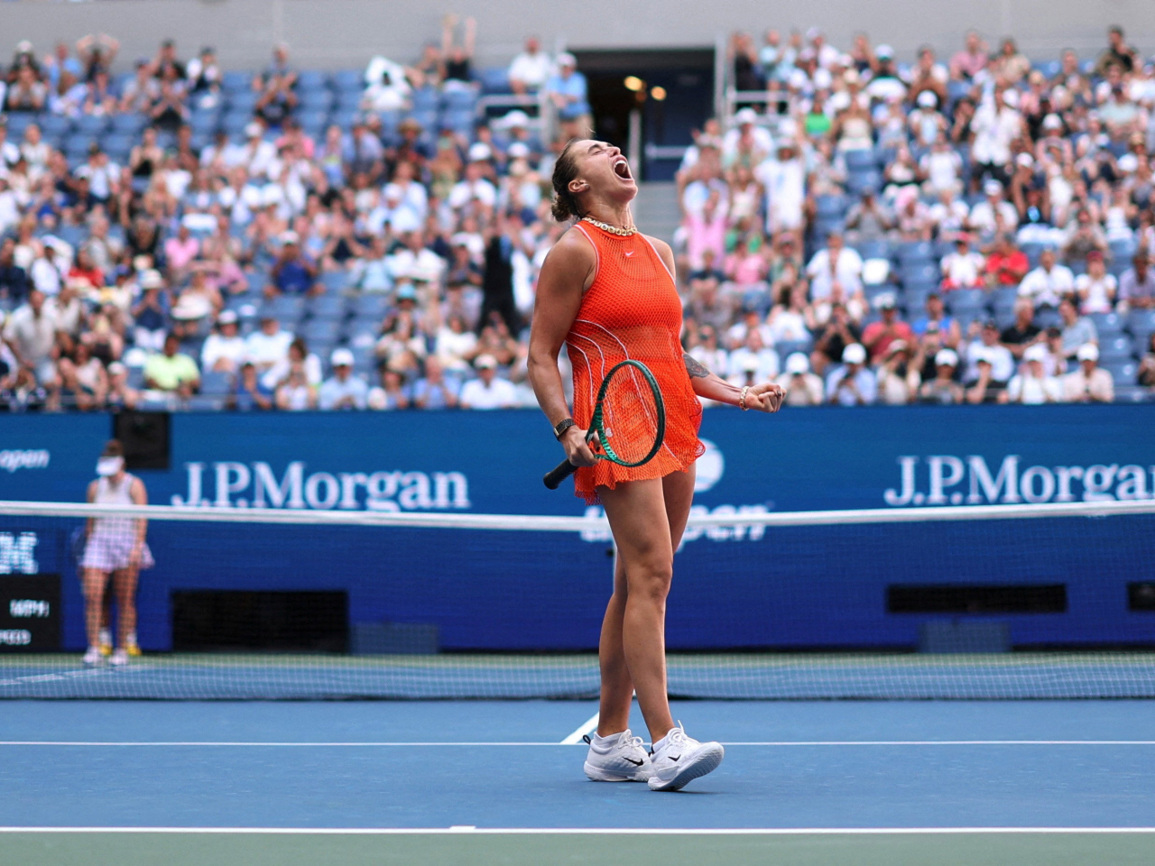 Sabakebka earns a gruelling quarter-final win over Noskova with a decisive ace in the final-set tiebreak. Photo: Reuters