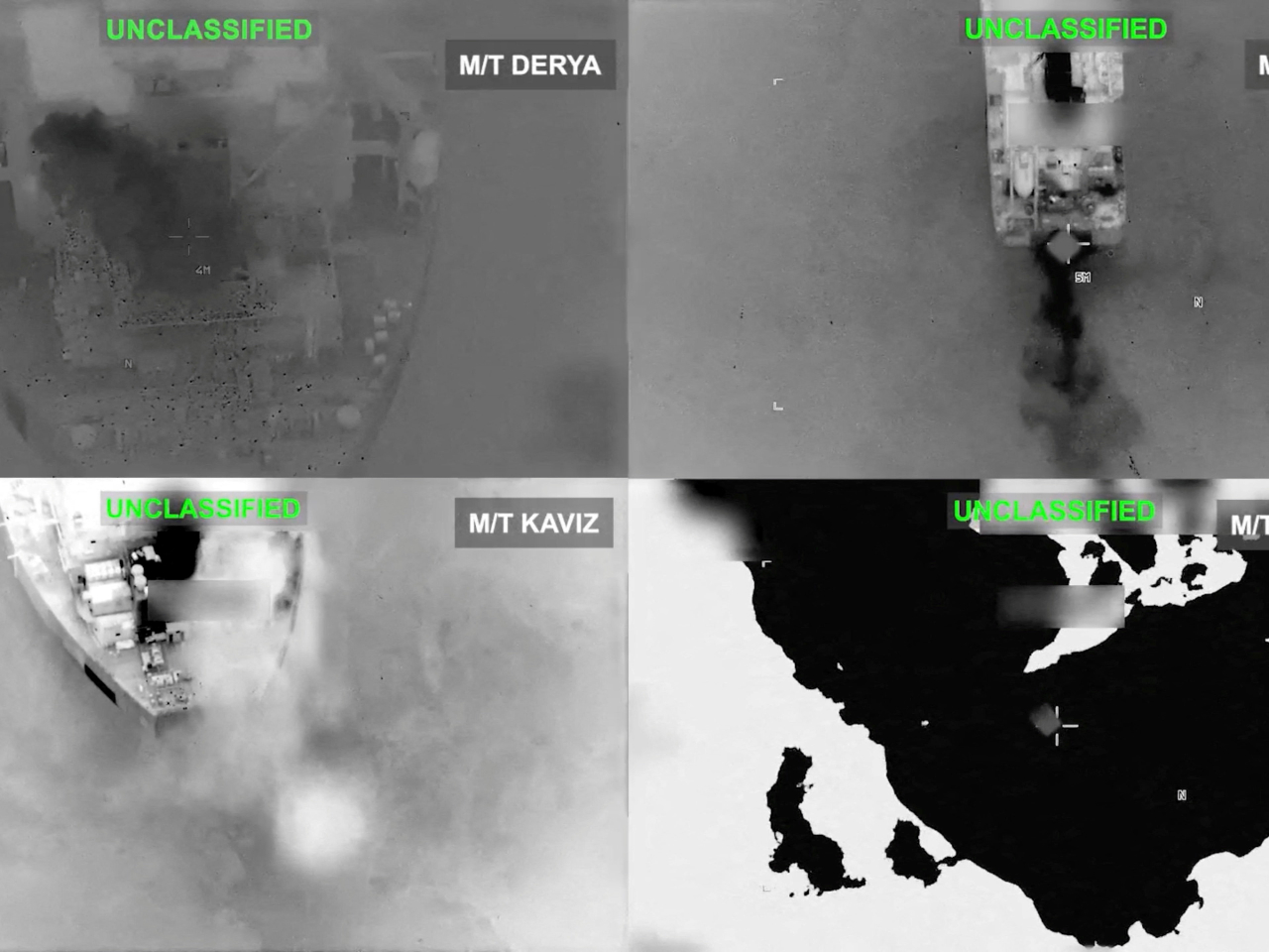 Three of the five Iranian crude oil carriers reportedly struck by US forces. Photo: Reuters via US Central Command