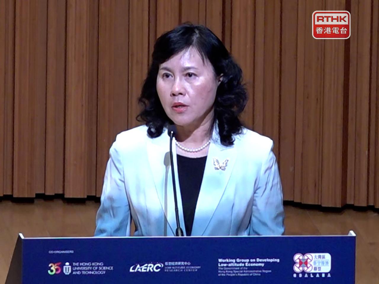 陳美寶指特區政府正加倍努力推動「監管沙盒X」，以應對低空經濟中更先進和複雜的應用場景。（施華駿攝）