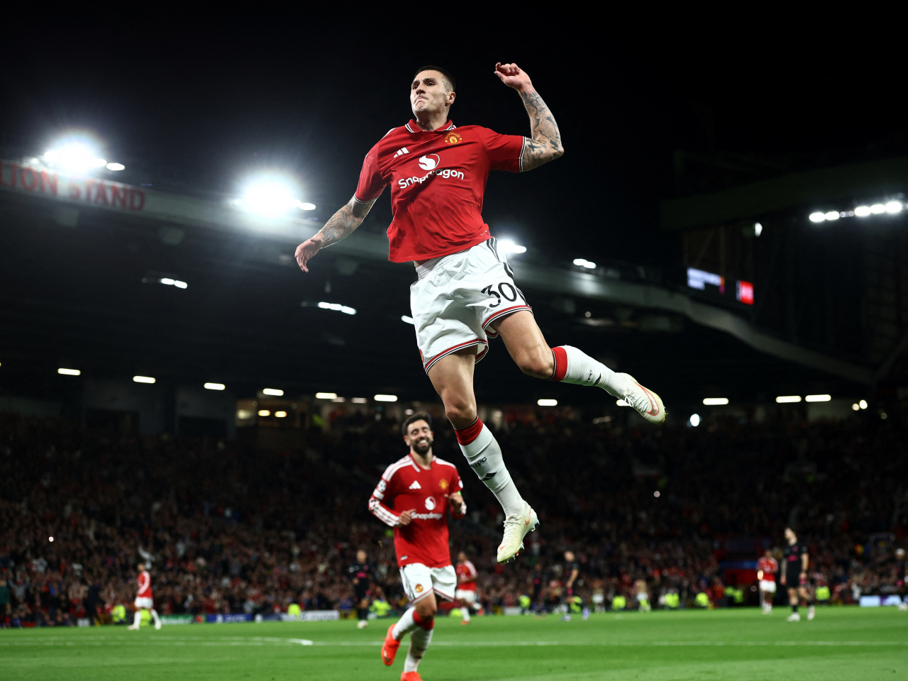 Benjamin Sesko was among the goalscorers for Manchester United against Sabah at Old Trafford. Photo: Reuters