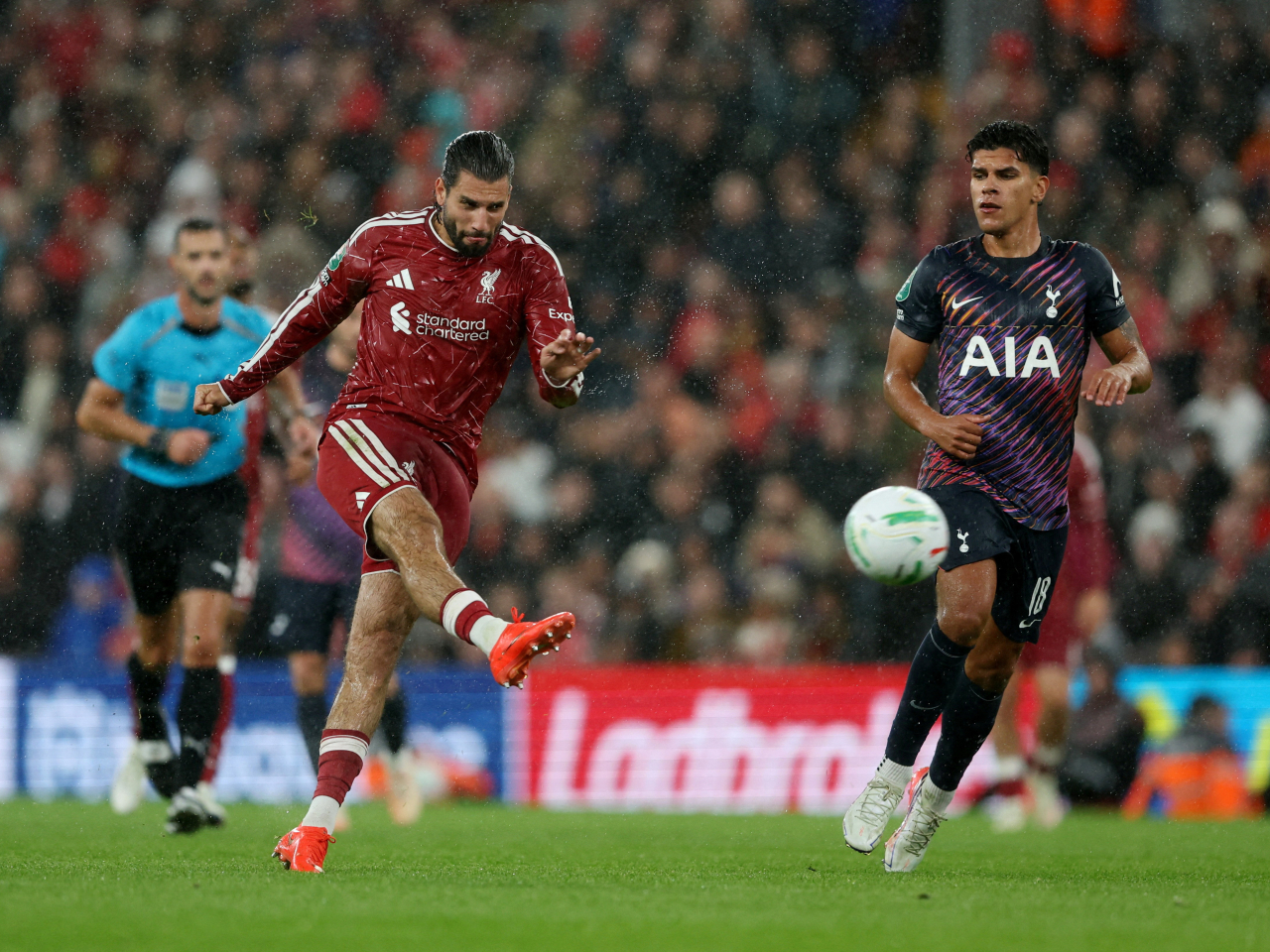 Dominik Szoboszlai's spectacular 30-yard volley fired Liverpool past Tottenham and into last 16. Photo: Reuters