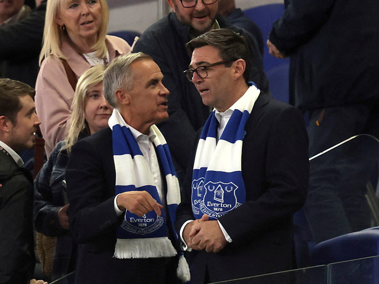 Canada's Prime Minister Mark Carney and Britain's Prime Minister Andy Burnham attend Everton's League Cup game. Photo: Reuters