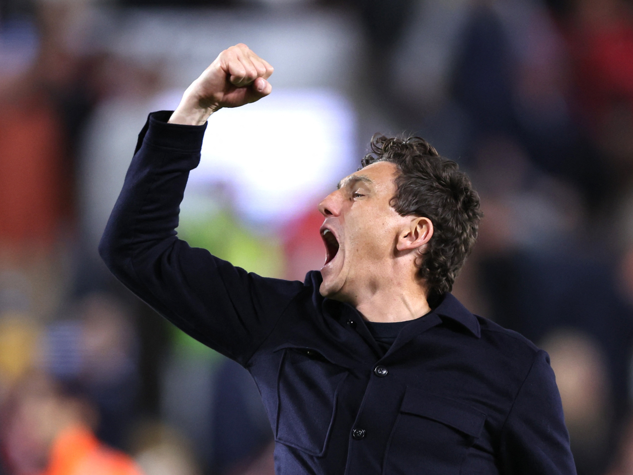 Brentford manager Keith Andrews celebrates after the match. Photo: Reuters