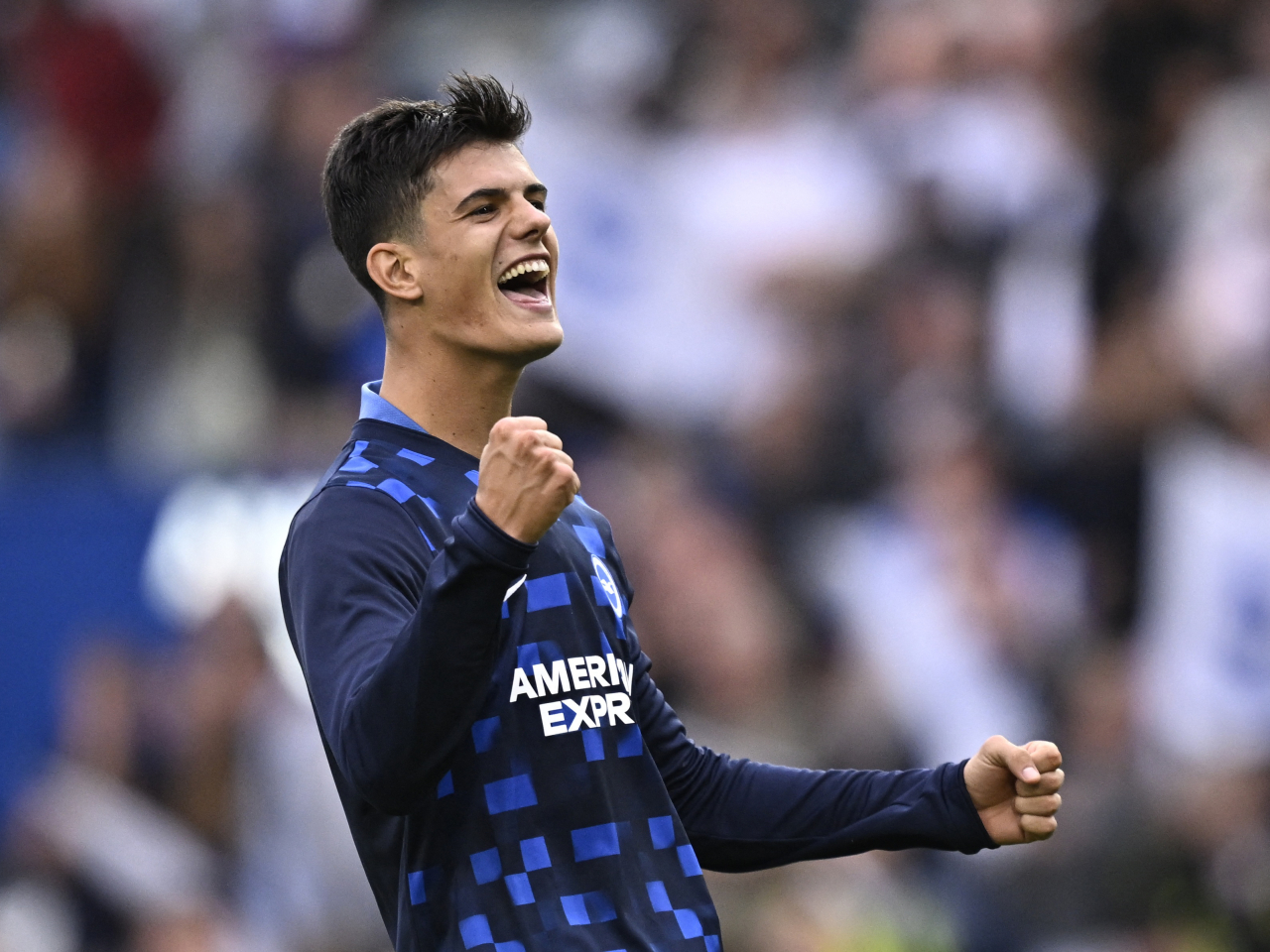 Brighton's Chema Andres celebrates the home side's 3-0 win over Arsenal. Photo: Reuters