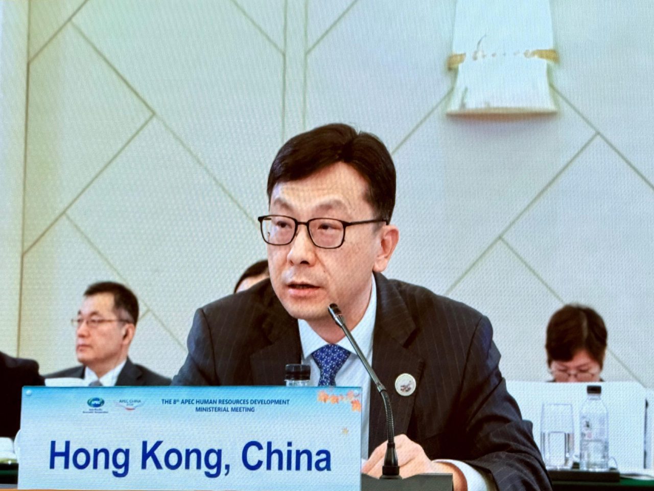 孫玉菡在南京出席亞太經合組織的人力資源開發部長級會議，並在會上發言。（政府新聞處）