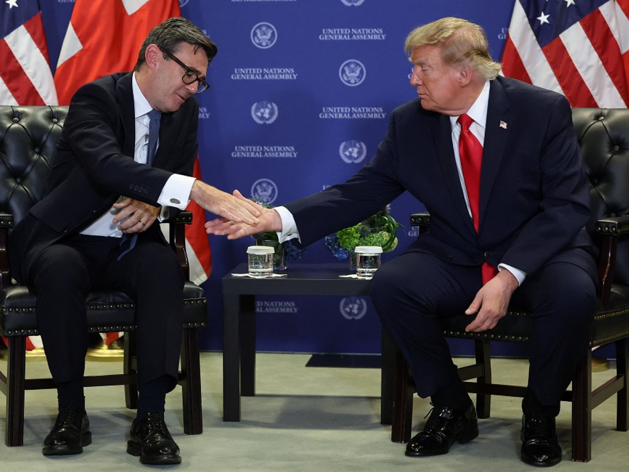 After meeting for the first time on the sidelines of the UN General Assembly, Donald Trump said the UK PM would reconsider a deal to return the Chagos Islands. Photo: Reuters